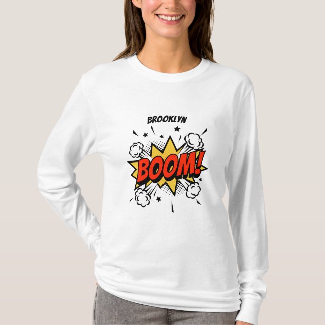 Camiseta Estilo de banda desenhada diversão boom tipografia (Frente)