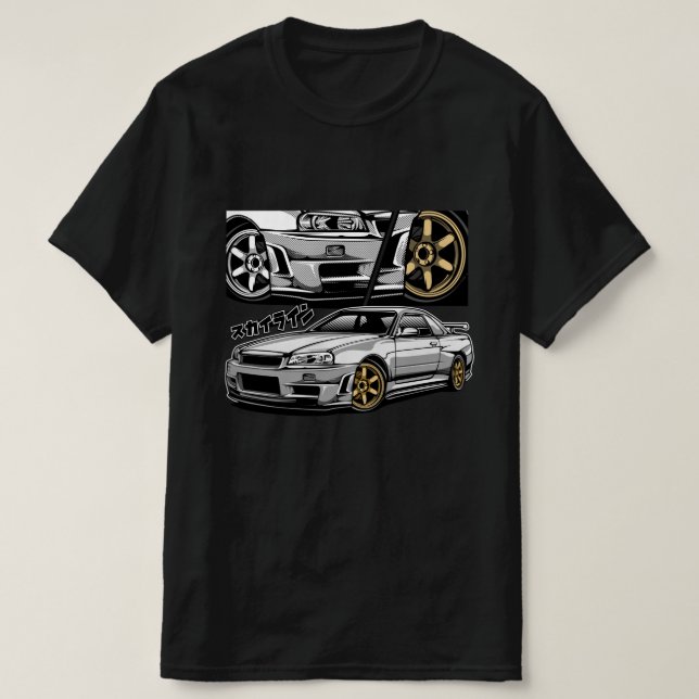 Camiseta Estilo de banda desenhada GT-R Skyline R34 (Frente do Design)