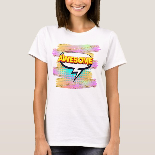 Camiseta Estilo de banda desenhada Pop Art Retroamarelo AWE (Frente)