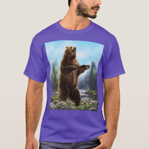 Camiseta Estilo de Barba Pintura de urso clássico na flores