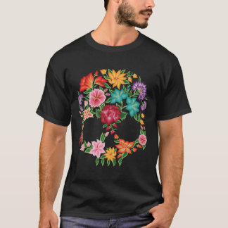 Camiseta Estilo de Bordado Mexicano Design de Caveira de Oa