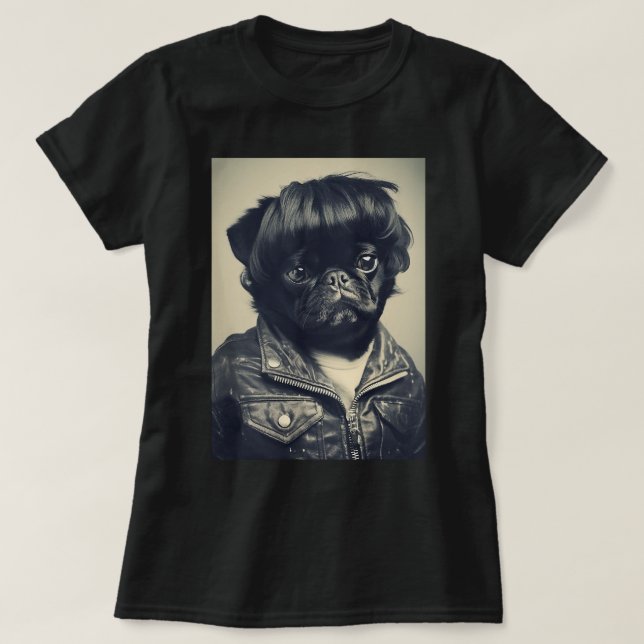 Camiseta Estilo de Cabelo Longo do Modelo de Pug Adorável V (Frente do Design)