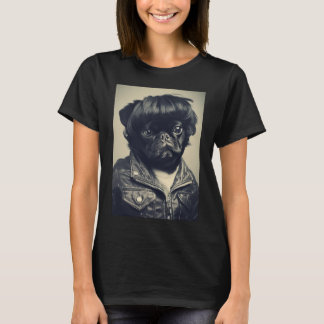 Camiseta Estilo de Cabelo Longo do Modelo de Pug Adorável V
