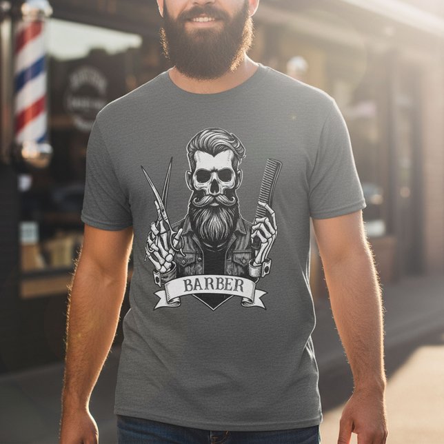 Camiseta Estilo de Cabelo Profissional do Crânio da Barber  (Criador carregado)