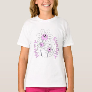 Camiseta Estilo de Cartoon das Flores Emocionais Rosa