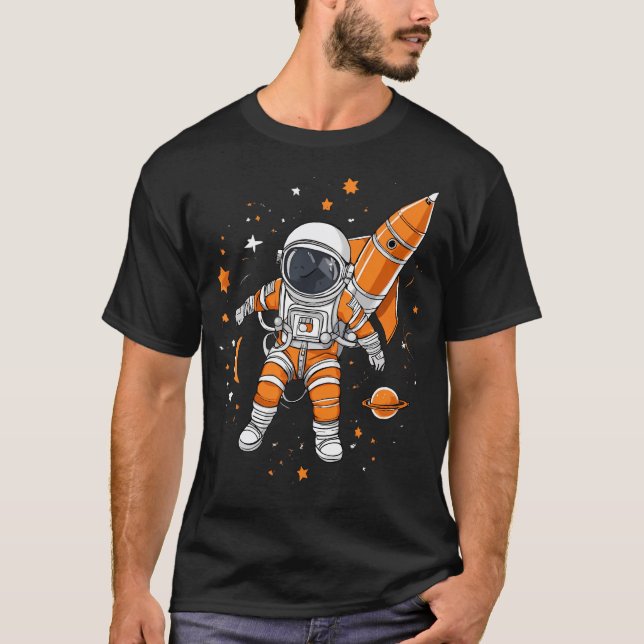 Camiseta Estilo de Cartoon do Planeta Astronauta Galaxy Sta (Frente)
