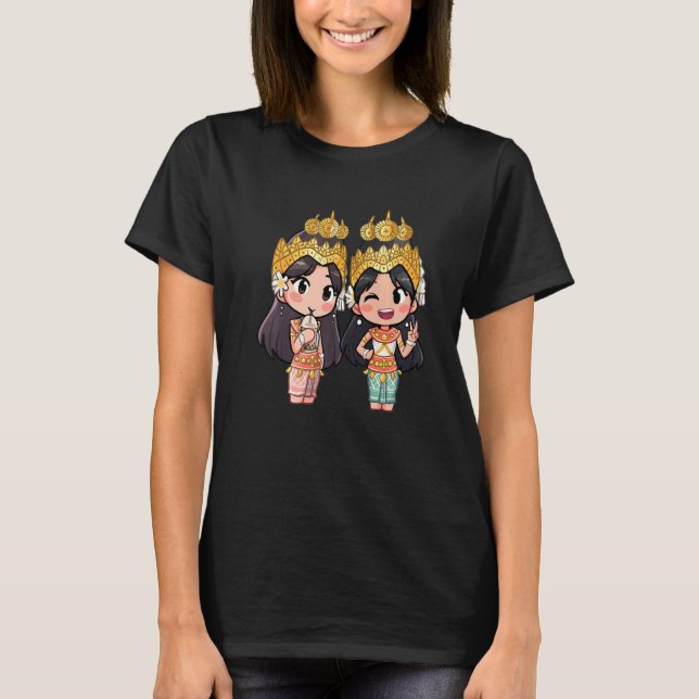Camiseta Estilo de Chibi Cólito Cambojano Khmer Apsara Bff  (Frente)