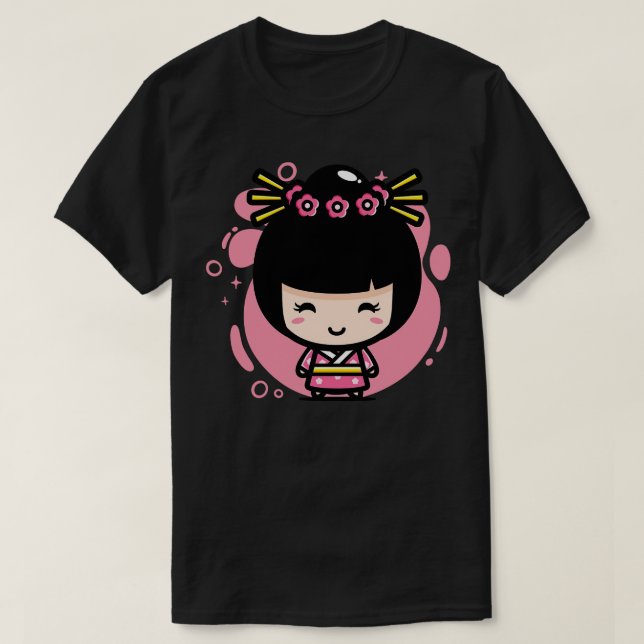 Camiseta Estilo de Chibi Japonês Tradicional de Kawaii Cute (Frente do Design)