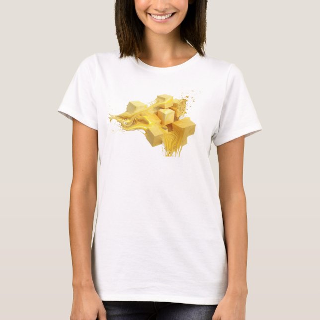 Camiseta Estilo de Cubos Abstratos de Ouro Único (Frente)