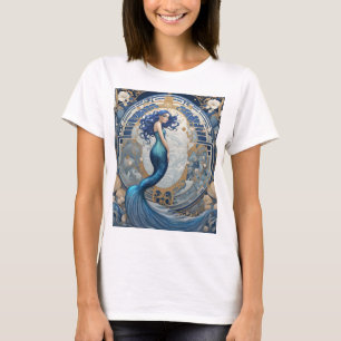 Camiseta Estilo de Deco de Arte Nouveau da Sereia Azul