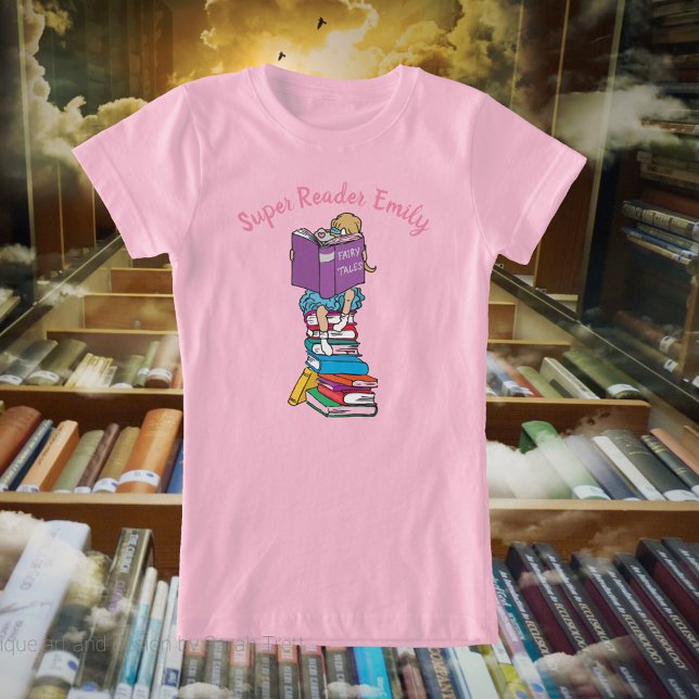 Camiseta Estilo de desenho animado super leitor em livros (Criador carregado)