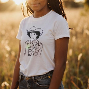 Camiseta Estilo de Desenho da Linha de Cowgirl Ocidental Pr