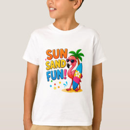 Camiseta ☀️ Estilo de Férias na Praia de Flamingo Para Cria