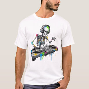 Camiseta Estilo de Grafite DJ do Skeleton legal