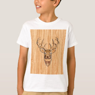 Camiseta Estilo de Grãos de Madeira da Cabeça de Buck Dee