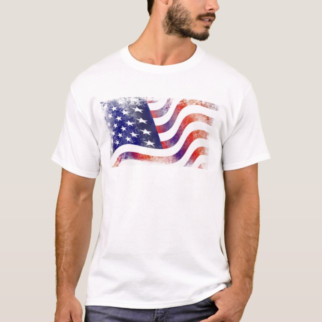 Camiseta Estilo de Grunge Patriótico Desvanecido Bandeira A (Frente)