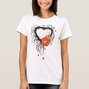 Camiseta Estilo de Grunge Preto Coração e Flor