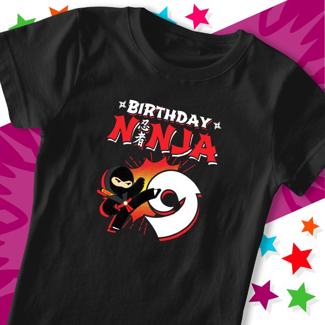 Camiseta Estilo de Livro de 9 Anos Ninja 9º Aniversário (Criador carregado)