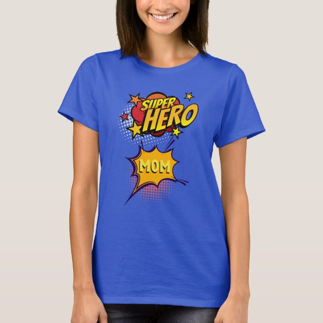 Camiseta Estilo de Livro de Comédia Super Herói Mãe (Frente)