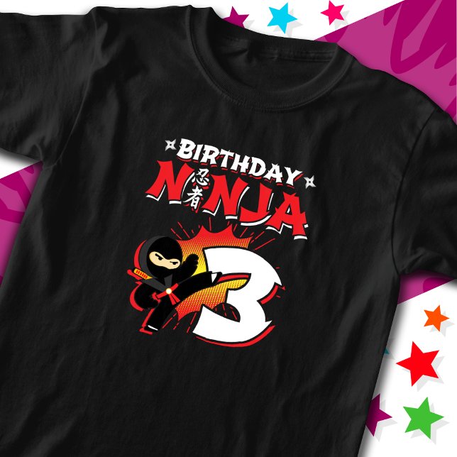Camiseta Estilo de Livro de Quadrinhos de 3 Anos Ninja aniv (Criador carregado)