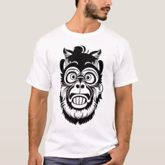 Camiseta Estilo de Macaco Negro e Branco Engraçado