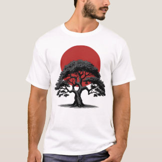 Camiseta Estilo de manga Árvore escura com T-Shirt Vermelho