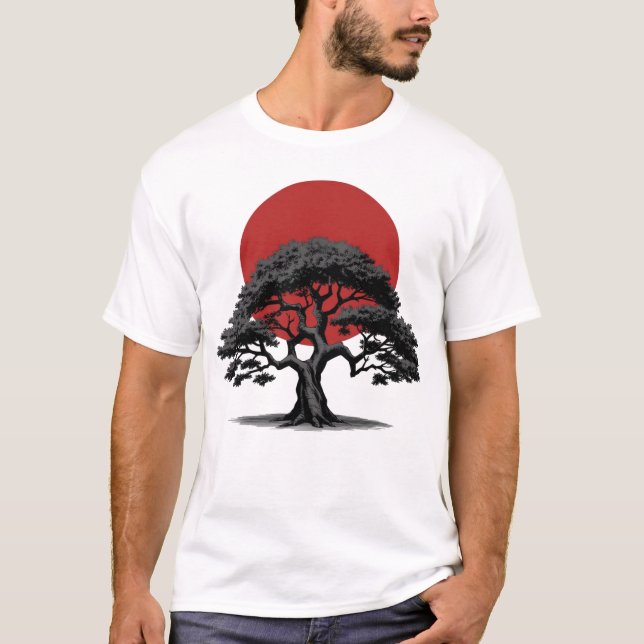 Camiseta Estilo de manga Árvore escura com T-Shirt Vermelho (Frente)