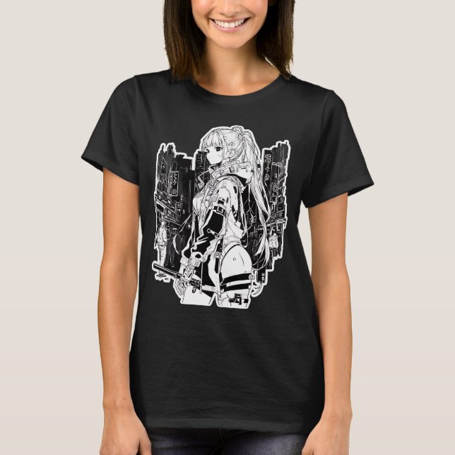 Camiseta Estilo de menina Cyberpunk (Frente)