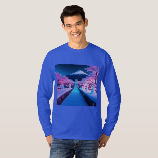 Camiseta Estilo de Onda Sintética do Monte Fuji do Jardim d (Frente Completa)