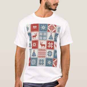 Camiseta Estilo de Patches: Padrão Ornamental de Natal