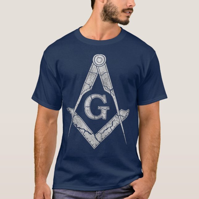 Camiseta Estilo de Pedra de Freemason e Compass (Frente)