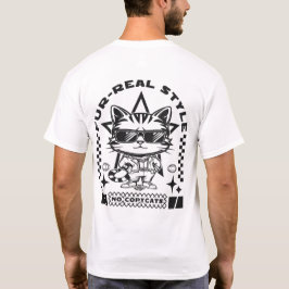 Camiseta Estilo de pele real Óculos de sol Vestindo gatos