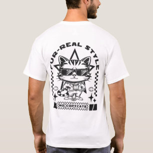 Camiseta Estilo de pele real Óculos de sol Vestindo gatos