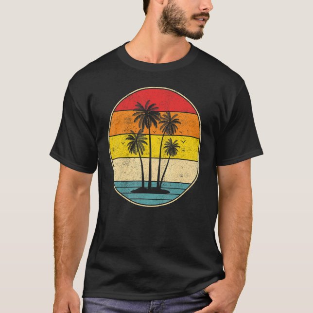 Camiseta Estilo de Retrô da Pintura Tropical de Palm Tree B (Frente)