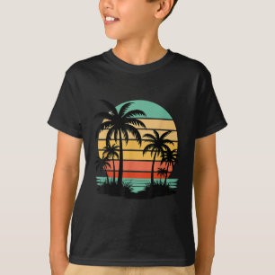 Camiseta Estilo de Retro Tropical Vintage Sunset Beach Palm