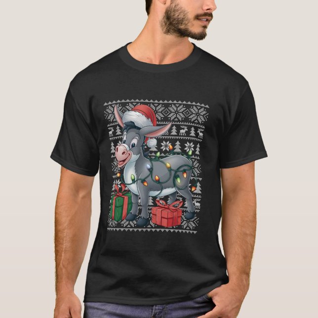 Camiseta Estilo de Suor Xmas - Natal Ugly Santa Hat Donkey (Frente)