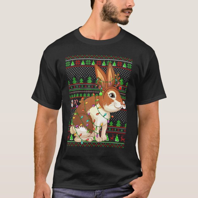 Camiseta Estilo de Sweater Feio de Xmas Iluminando Rabbit N (Frente)