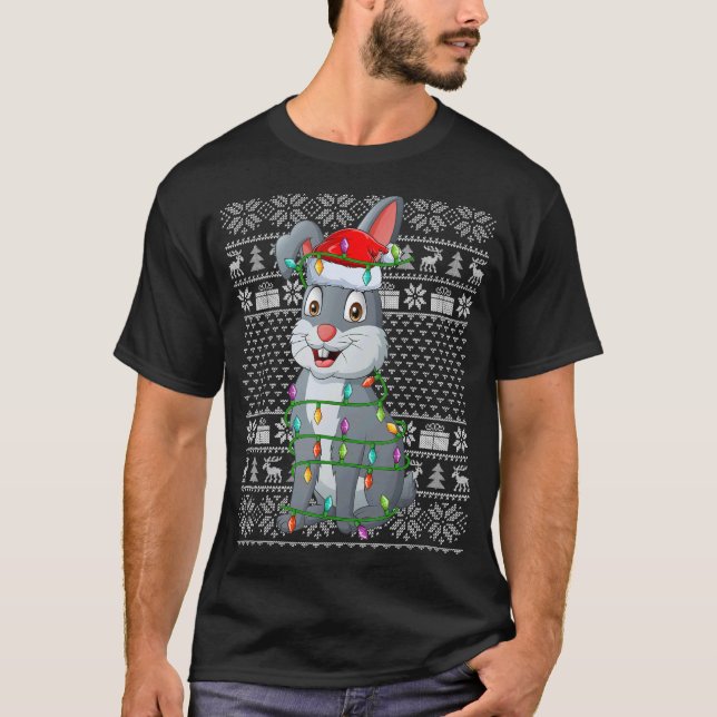 Camiseta Estilo de Sweater Feio Luzes Xmas Papais noeis Cri (Frente)