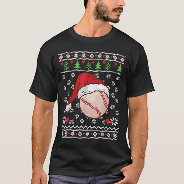 Camiseta Estilo de Sweater Feio Natal Baseball Xmas Feliz S (Frente)