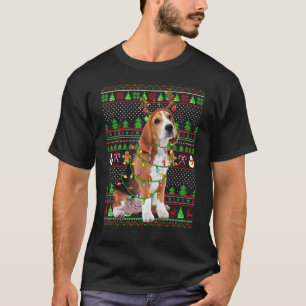 Camiseta Estilo de Sweater Feio Xmas Luzes Beagle Dog Chris