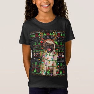 Camiseta Estilo de Sweater Feio Xmas Luzes Pug Dog Natal