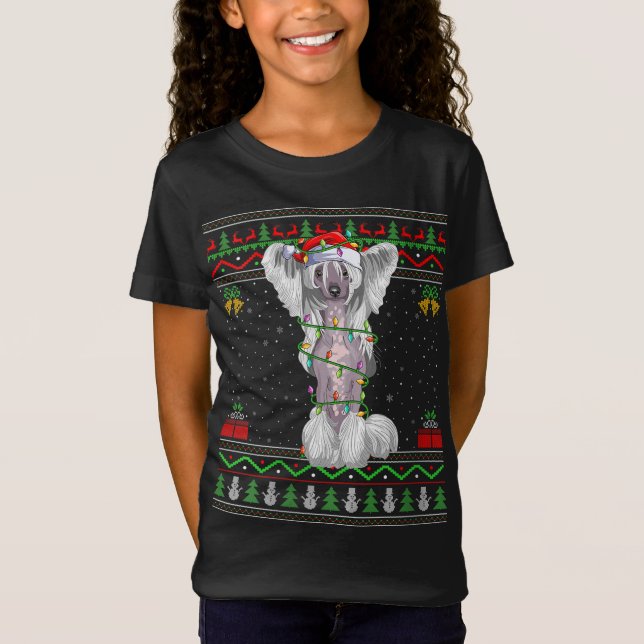 Camiseta Estilo de Sweater Feio Xmas Papais noeis Cães Deit (Frente)