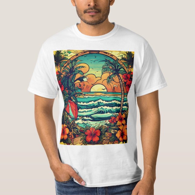 Camiseta "Estilo de Tatuagem Americano Camisa-T Masculina:  (Frente)