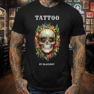 Camiseta Estilo de Tatuagem de Caveira Moderna Gráfica para
