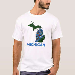Camiseta Estilo de Tatuagem de Contorno de Michigan
