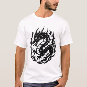 Camiseta Estilo de Tatuagem de Dragão de Fogo Enrolado