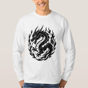 Camiseta Estilo de Tatuagem de Dragão de Fogo Enrolado