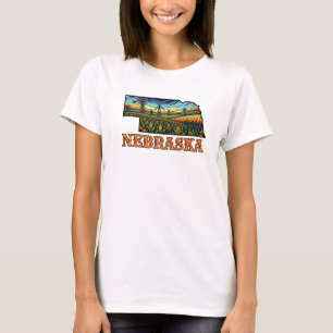 Camiseta Estilo de Tatuagem de Nebraska com Campos de Milho