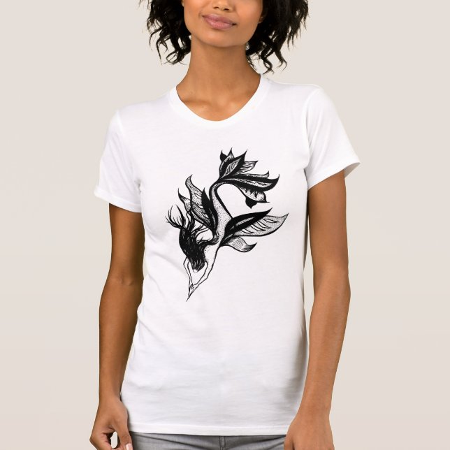 Camiseta Estilo de Tatuagem de Sereia Desenho de Tinta Somb (Frente)