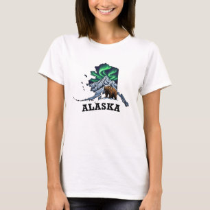 Camiseta Estilo de Tatuagem do Alasca - Luzes de Norte, Gri